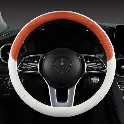 Perforated Nappa Leather Steering Wheel Cover – Universal 15 Inch (38cm), Anti-Slip & Odorless