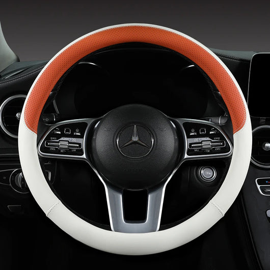 Perforated Nappa Leather Steering Wheel Cover – Universal 15 Inch (38cm), Anti-Slip & Odorless