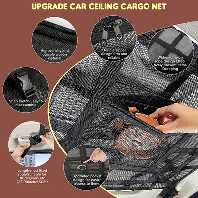 Car Ceiling Cargo Net – Gen 2, Stronger Load-Bearing, Larger Capacity