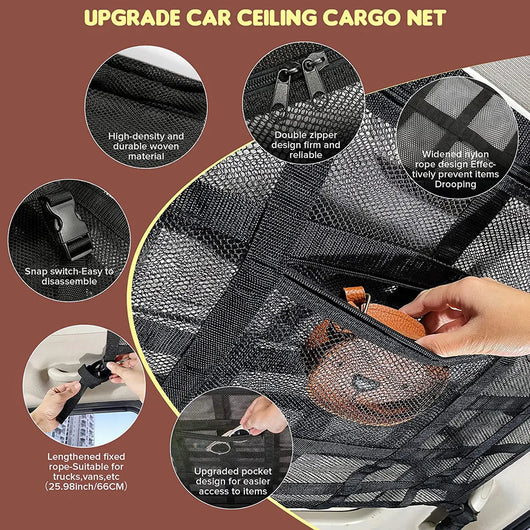 Car Ceiling Cargo Net – Gen 2, Stronger Load-Bearing, Larger Capacity