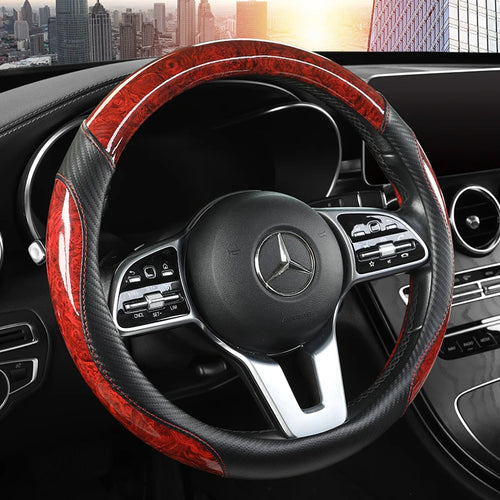 Peach Wood Grain Steering Wheel Cover – Non-slip, Universal Fit 14.5–15 inch (37–38cm), All-Season Car Handle Protector