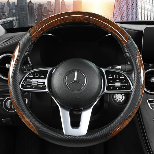 Peach Wood Grain Steering Wheel Cover – Non-slip, Universal Fit 14.5–15 inch (37–38cm), All-Season Car Handle Protector