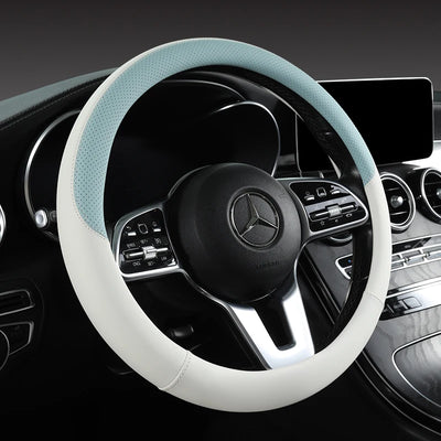 Perforated Nappa Leather Steering Wheel Cover – Universal 15 Inch (38cm), Anti-Slip & Odorless