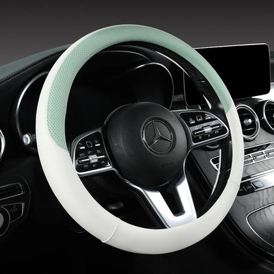 Perforated Nappa Leather Steering Wheel Cover – Universal 15 Inch (38cm), Anti-Slip & Odorless