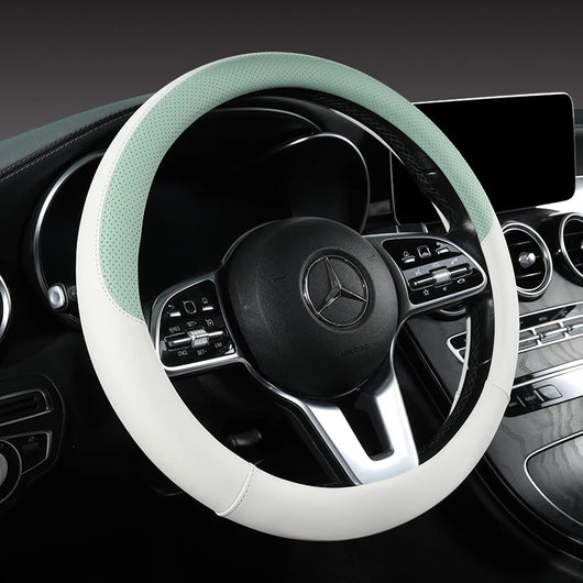 Perforated Nappa Leather Steering Wheel Cover – Universal 15 Inch (38cm), Anti-Slip & Odorless