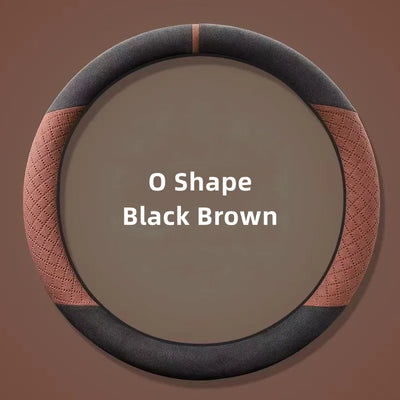 D-Type Steering Wheel Cover – Universal Fit 14.5–15 inch (37–38cm), Breathable, Anti-Slip Leather & Suede Car Accessory