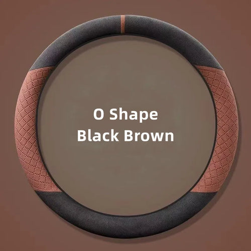 D-Type Steering Wheel Cover – Universal Fit 14.5–15 inch (37–38cm), Breathable, Anti-Slip Leather & Suede Car Accessory