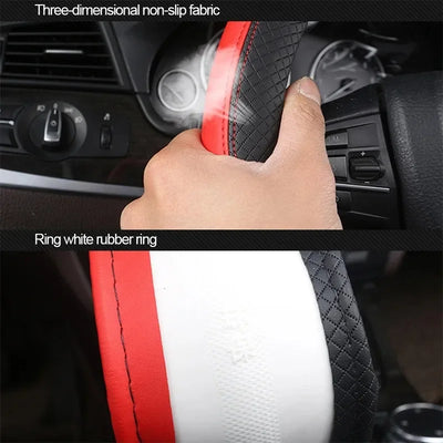 38cm (15 Inch) PU Leather Steering Wheel Cover – Anti-Slip, Breathable Fiber Braid, Universal Fit Car Protector