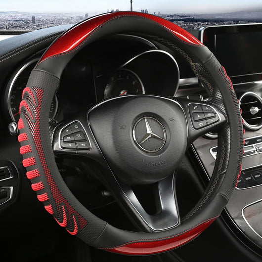 Three-Dimensional Honeycomb Steering Wheel Cover – Durable Leather with Anti-Slip Lining, Universal 37–38cm (14.5–15 Inch)