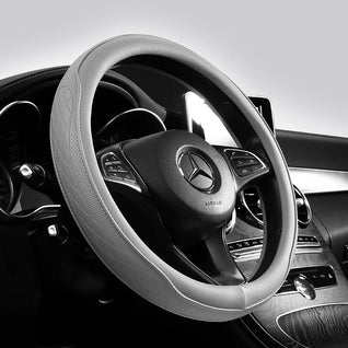Nappa Leather Steering Wheel Cover 15 Inch (38cm) – Perforated, Non-slip, Breathable, Universal Fit