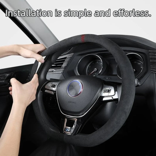 Suede Steering Wheel Cover 37–38cm (14.5–15 Inch) Ultra-thin Non-slip, Universal Fit