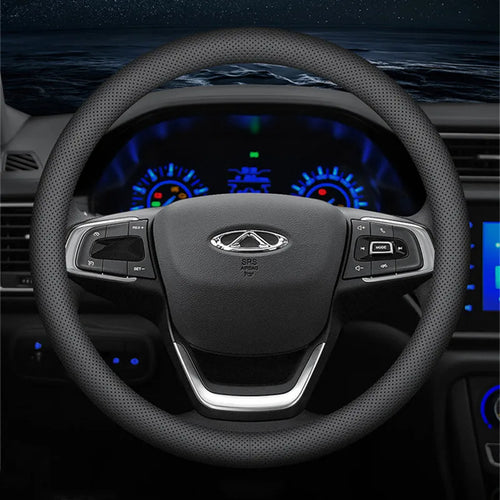 Car Steering Wheel Cover – Ultra-Thin Faux Leather Wrap, Universal 37–38cm (14.5–15 Inch), Breathable & Four Seasons Compatible – Fits D-Shaped & Round Wheels
