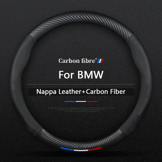 Carbon Fiber Leather Steering Wheel Cover – Anti-Slip, Universal 38CM (15 Inch) Compatible with BMW M3, M4, M5, E36, E39, E46, E60, E90, E91, F01, F10, F15, F20, F30, X1, X3, X5, X7.