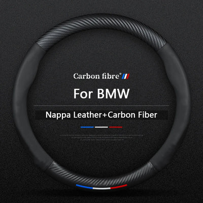 BMW Steering Wheel Cover – Carbon Fiber Leather, Anti-Slip, Universal 38cm (15 Inch), Compatible with 3/5/7 Series, X1, X3, X5, X7, M Models