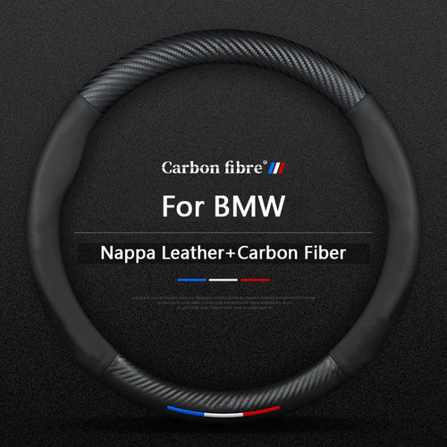 BMW Steering Wheel Cover – Carbon Fiber Leather, Anti-Slip, Universal 38cm (15 Inch), Compatible with 3/5/7 Series, X1, X3, X5, X7, M Models