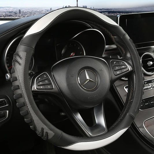 Three-Dimensional Honeycomb Steering Wheel Cover – Durable Leather with Anti-Slip Lining, Universal 37–38cm (14.5–15 Inch)