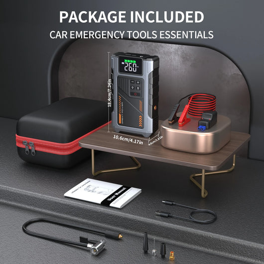 3000A Car Jump Starter with 150 PSI Tire Inflator – Gas up to 7.5L, Diesel 6.5L