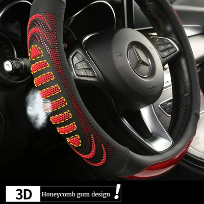 Three-Dimensional Honeycomb Steering Wheel Cover – Durable Leather with Anti-Slip Lining, Universal 37–38cm (14.5–15 Inch)