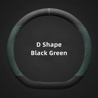 D-Type Steering Wheel Cover – Universal Fit 14.5–15 inch (37–38cm), Breathable, Anti-Slip Leather & Suede Car Accessory