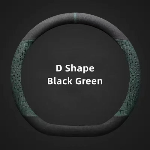 D-Type Steering Wheel Cover – Universal Fit 14.5–15 inch (37–38cm), Breathable, Anti-Slip Leather & Suede Car Accessory