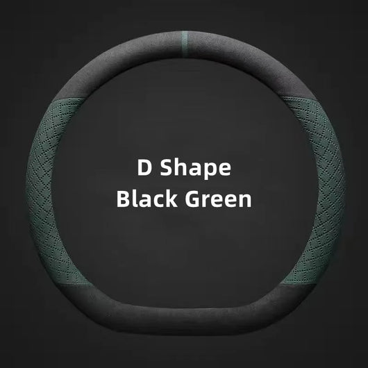 D-Type Steering Wheel Cover – Universal Fit 14.5–15 inch (37–38cm), Breathable, Anti-Slip Leather & Suede Car Accessory