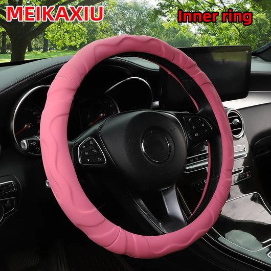 Artificial Lambskin Steering Wheel Cover – 3D Sport Styling, Universal Fit 37–38cm (14.5–15 Inch)