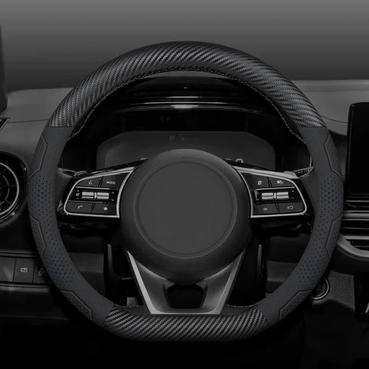 15 Inch Carbon Fiber Suede Steering Wheel Cover – Anti-slip, Breathable, Universal Fit (38cm)