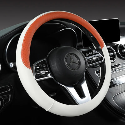 Perforated Nappa Leather Steering Wheel Cover – Universal 15 Inch (38cm), Anti-Slip & Odorless