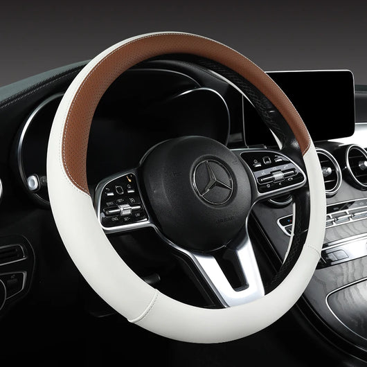 Perforated Nappa Leather Steering Wheel Cover – Universal 15 Inch (38cm), Anti-Slip & Odorless