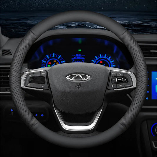 Car Steering Wheel Cover – Ultra-Thin Faux Leather Wrap, Universal 37–38cm (14.5–15 Inch), Breathable & Four Seasons Compatible – Fits D-Shaped & Round Wheels