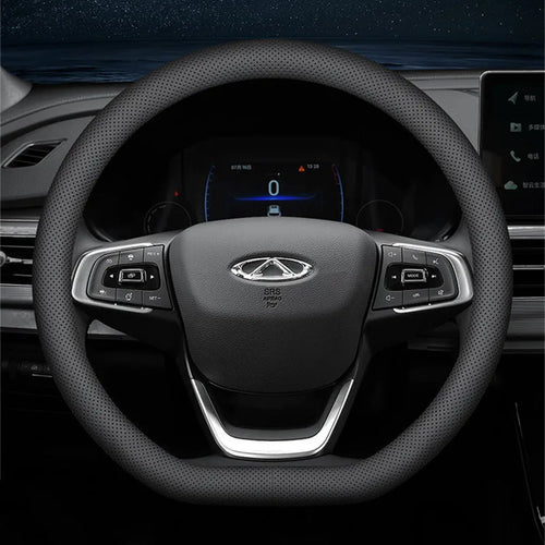 Car Steering Wheel Cover – Ultra-Thin Faux Leather Wrap, Universal 37–38cm (14.5–15 Inch), Breathable & Four Seasons Compatible – Fits D-Shaped & Round Wheels