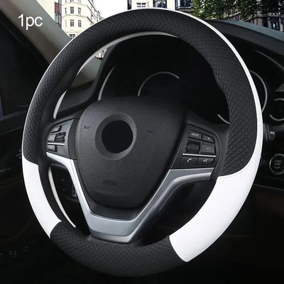 38cm (15 Inch) PU Leather Steering Wheel Cover – Anti-Slip, Breathable Fiber Braid, Universal Fit Car Protector