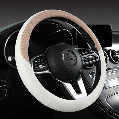 Perforated Nappa Leather Steering Wheel Cover – Universal 15 Inch (38cm), Anti-Slip & Odorless
