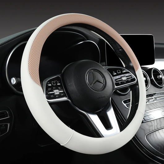 Perforated Nappa Leather Steering Wheel Cover – Universal 15 Inch (38cm), Anti-Slip & Odorless