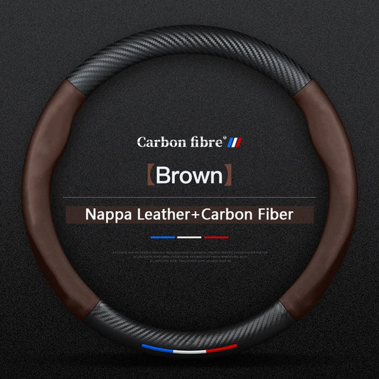 Carbon Fiber Leather Steering Wheel Cover – Anti-Slip, Universal 38CM (15 Inch) Compatible with BMW M3, M4, M5, E36, E39, E46, E60, E90, E91, F01, F10, F15, F20, F30, X1, X3, X5, X7.
