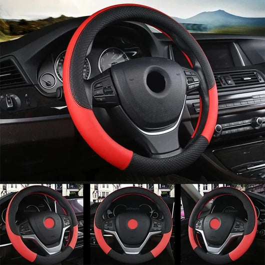 38cm (15 Inch) PU Leather Steering Wheel Cover – Anti-Slip, Breathable Fiber Braid, Universal Fit Car Protector