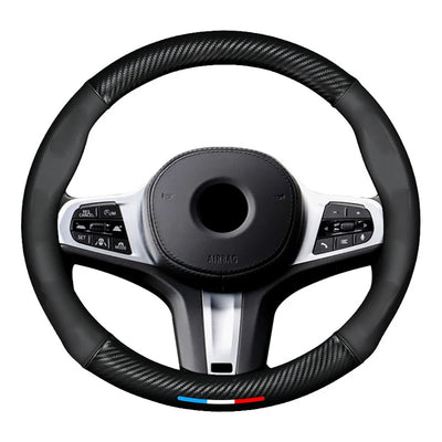 BMW Steering Wheel Cover – Carbon Fiber Leather, Anti-Slip, Universal 38cm (15 Inch), Compatible with 3/5/7 Series, X1, X3, X5, X7, M Models