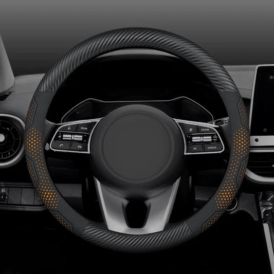 15 Inch Carbon Fiber Suede Steering Wheel Cover – Anti-slip, Breathable, Universal Fit (38cm)