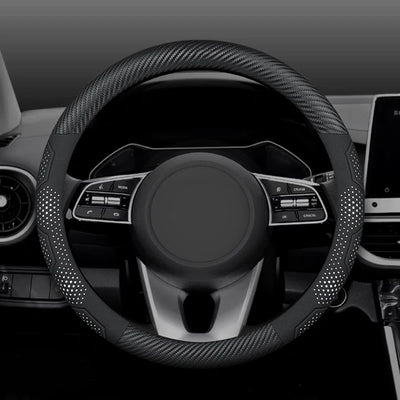 15 Inch Carbon Fiber Suede Steering Wheel Cover – Anti-slip, Breathable, Universal Fit (38cm)