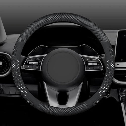 15 Inch Carbon Fiber Suede Steering Wheel Cover – Anti-slip, Breathable, Universal Fit (38cm)