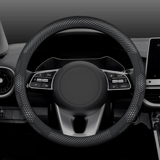 15 Inch Carbon Fiber Suede Steering Wheel Cover – Anti-slip, Breathable, Universal Fit (38cm)