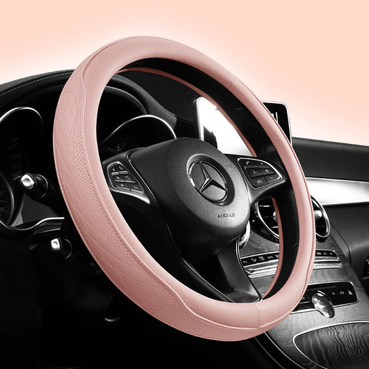 Nappa Leather Steering Wheel Cover 15 Inch (38cm) – Perforated, Non-slip, Breathable, Universal Fit