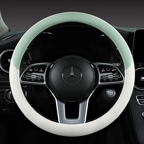 Perforated Nappa Leather Steering Wheel Cover – Universal 15 Inch (38cm), Anti-Slip & Odorless