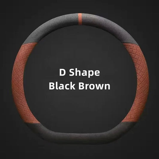 D-Type Steering Wheel Cover – Universal Fit 14.5–15 inch (37–38cm), Breathable, Anti-Slip Leather & Suede Car Accessory