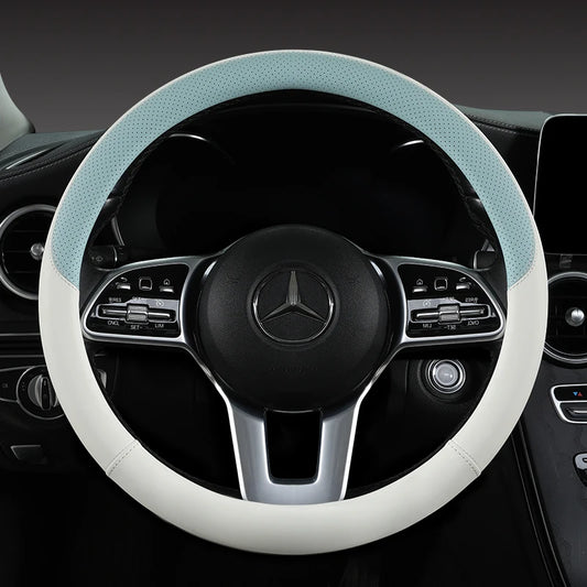 Perforated Nappa Leather Steering Wheel Cover – Universal 15 Inch (38cm), Anti-Slip & Odorless