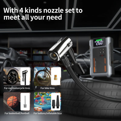 3000A Car Jump Starter with 150 PSI Tire Inflator – Gas up to 7.5L, Diesel 6.5L