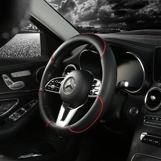 Leather Diamond Steering Wheel Cover – Universal Fit 14.5–15 Inch (37–38cm), All-Season, Anti-Slip Design