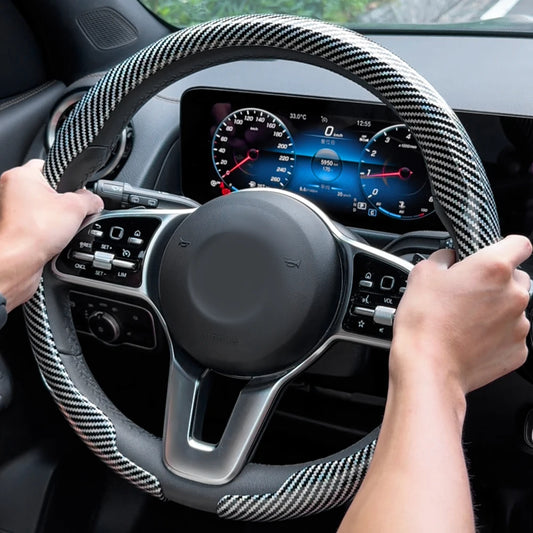 Universal Steering Wheel Cover 36–38cm (14–15 inch) – Non-slip, Breathable, D-shaped & Round Design