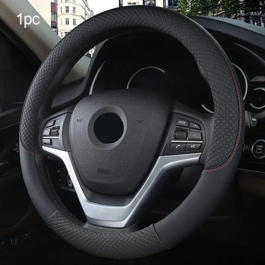 38cm (15 Inch) PU Leather Steering Wheel Cover – Anti-Slip, Breathable Fiber Braid, Universal Fit Car Protector