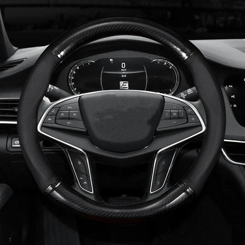 Universal Carbon Fiber Leather Steering Wheel Cover – 38CM (15 Inch), Anti-Slip & Breathable